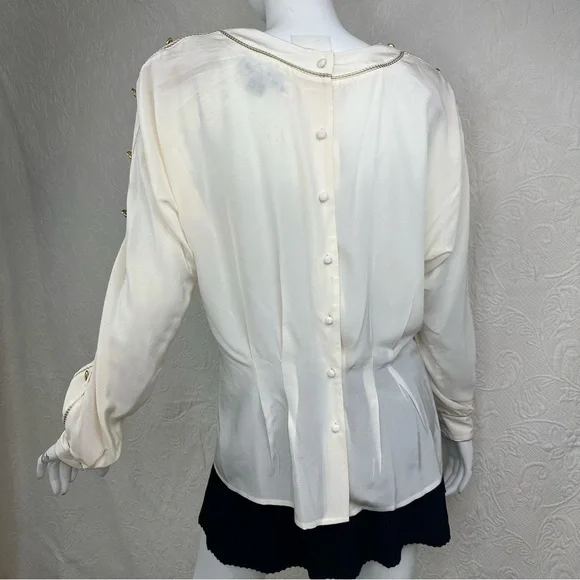 Lillie Rubin x Adrianna Papell Silk VTG Gold Trim Sleeve Button Blouse - Picture 6 of 14